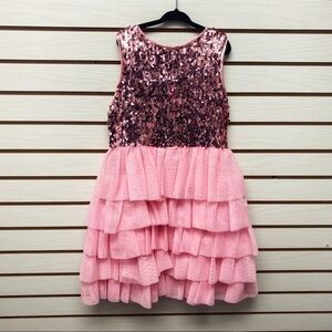 Chasing Fireflies Pink Sequin Ruffle Dress. Girls Size 8. EUC!!
